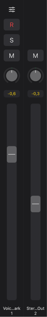 Figure. Curseur de piste avec second curseur pour le canal de sortie de la piste.