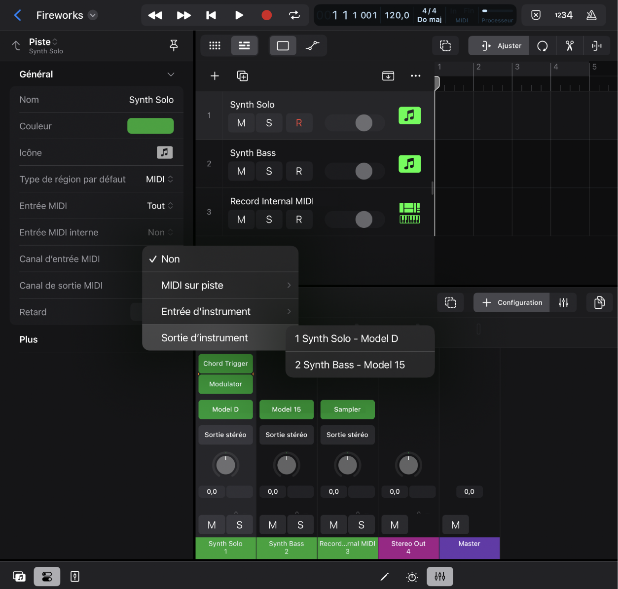 Figure. Menu local Entrée MIDI interne.