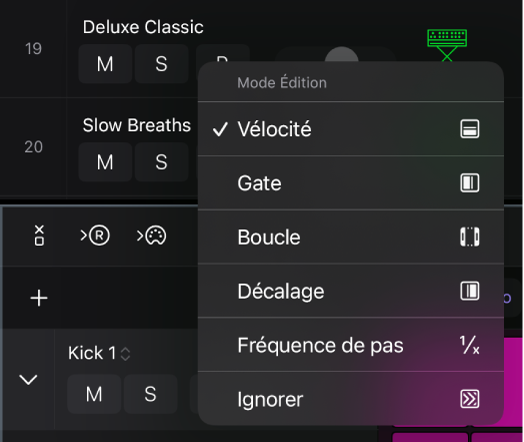 Figure. Choix d’un mode d’édition pour la sous-rangée.