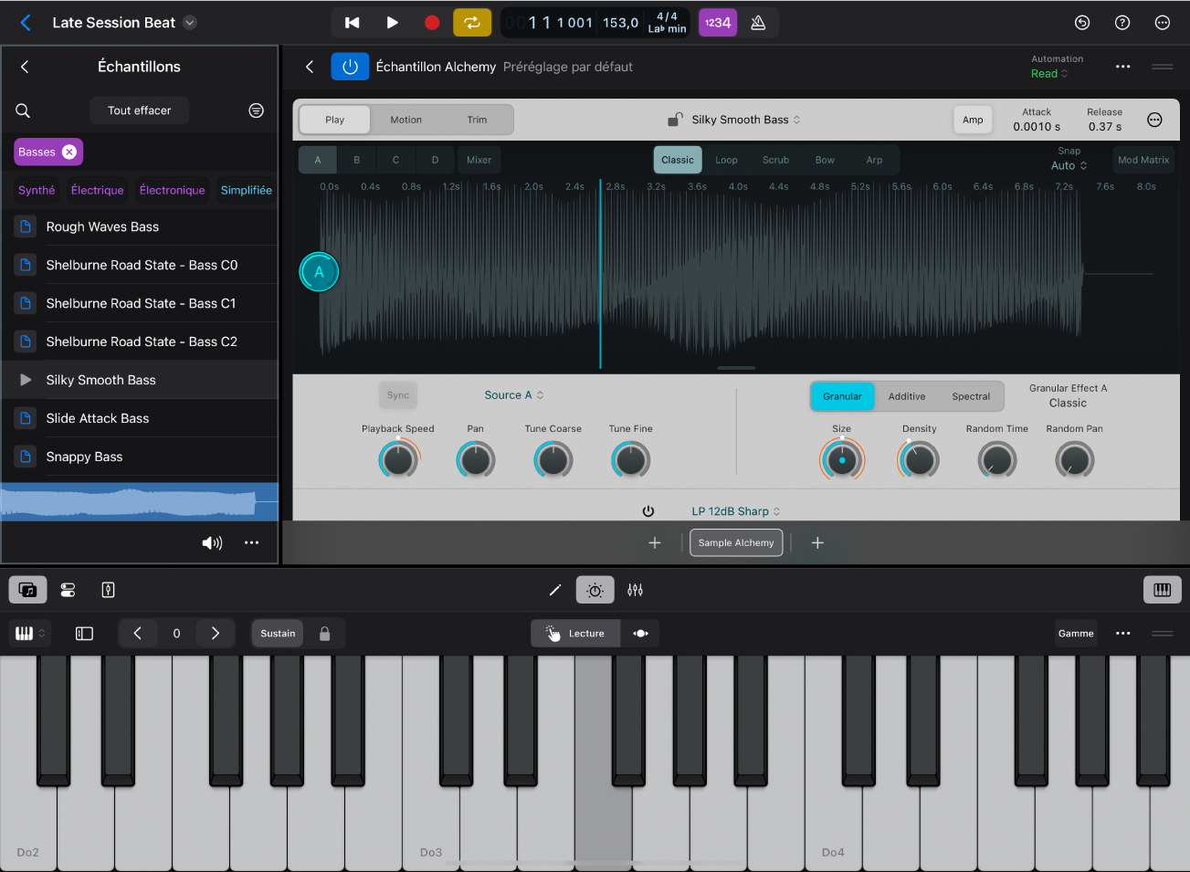 Figure. Logic Pro pour iPad montrant la présentation Échantillons dans le navigateur.