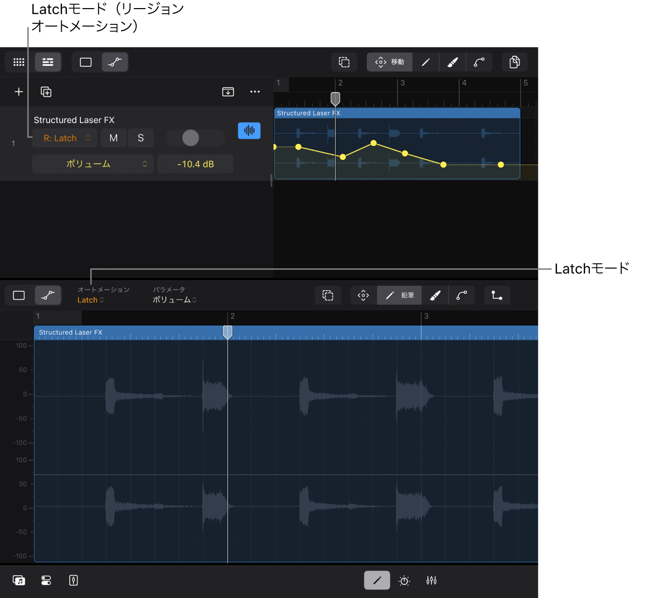 図。「エディタ」領域のオートメーションモード