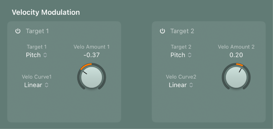 図。「Velocity」(モジュレーション)パラメータ。