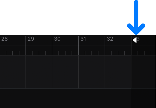 그림. 프로젝트 끝점 마커가 표시된 눈금자의 섹션.