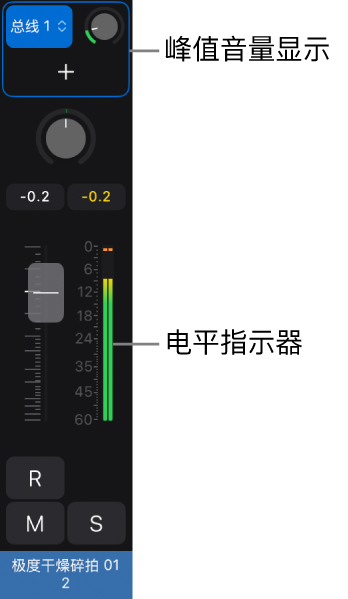 图。显示峰值音量显示和电平指示器的通道条。