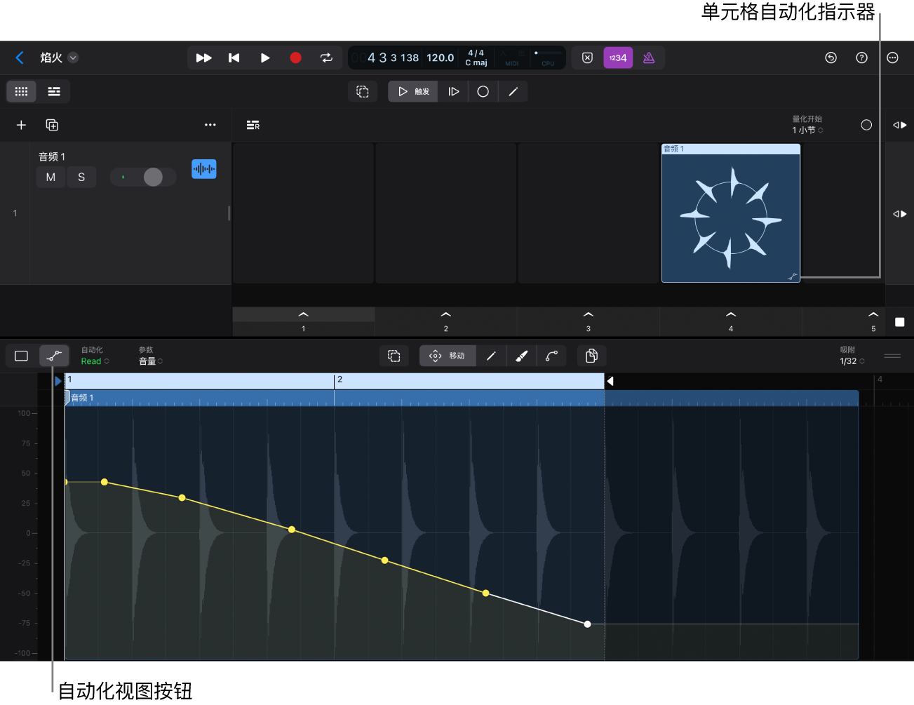图。单元格编辑器显示单元格的自动化曲线。