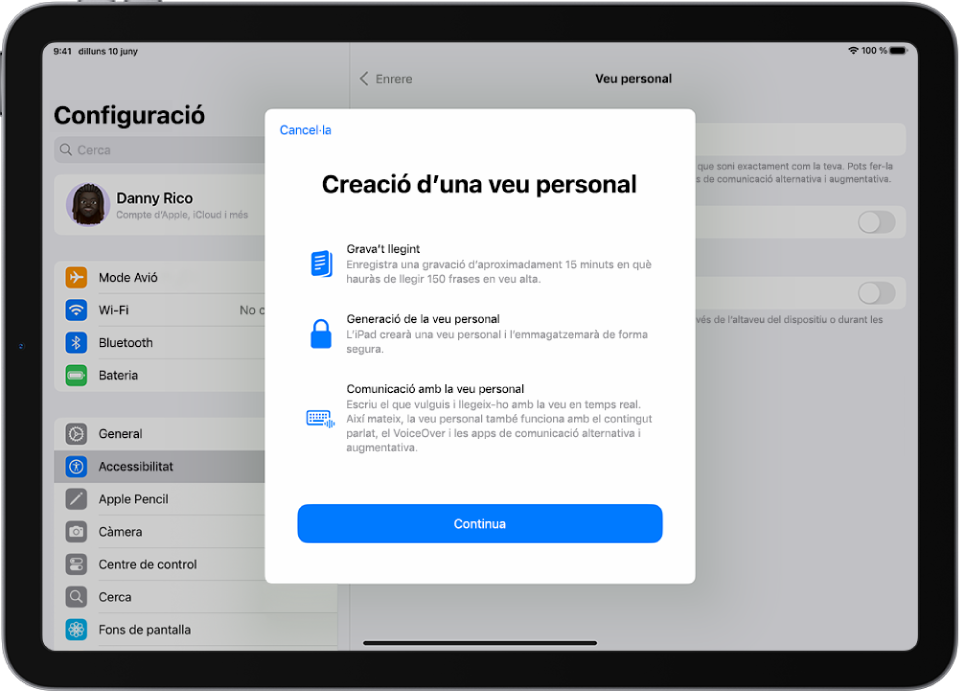 Un iPad amb informació sobre com crear una veu personal.