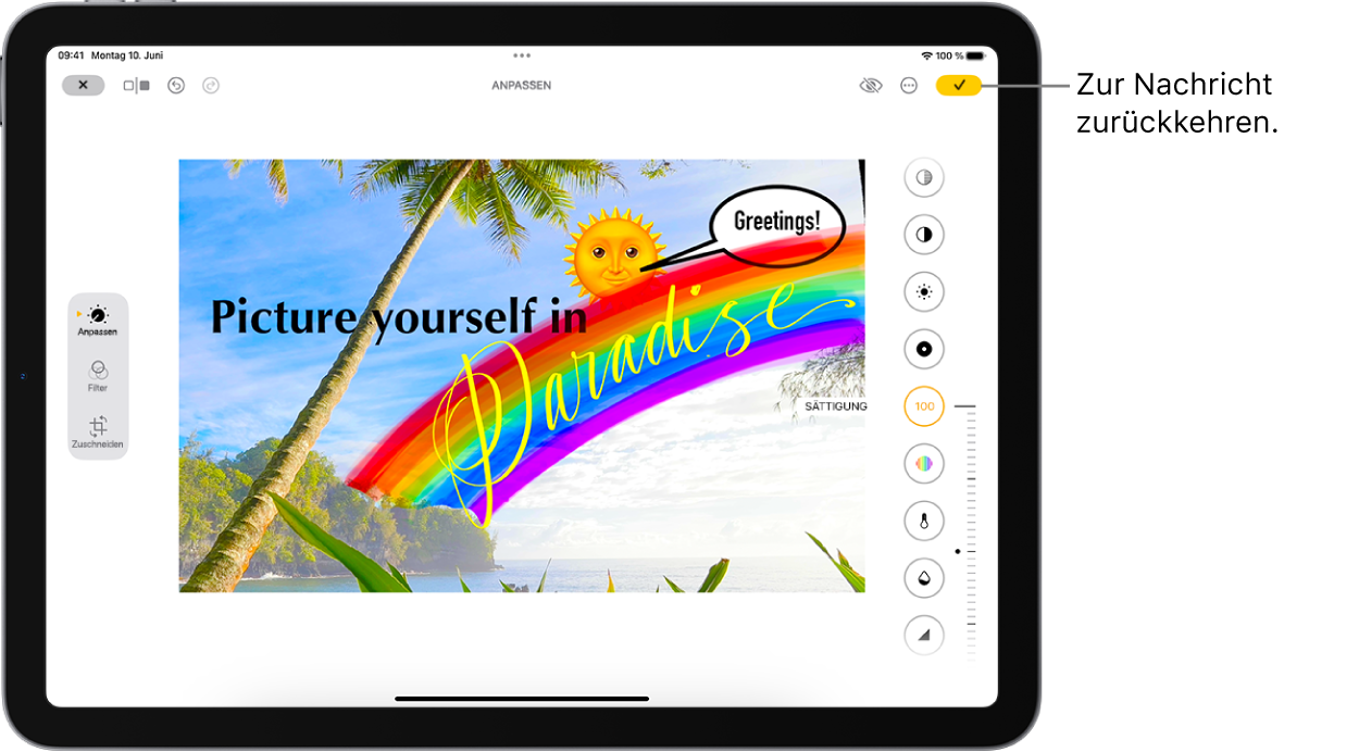 Fotobearbeitung in der App „Nachrichten“.