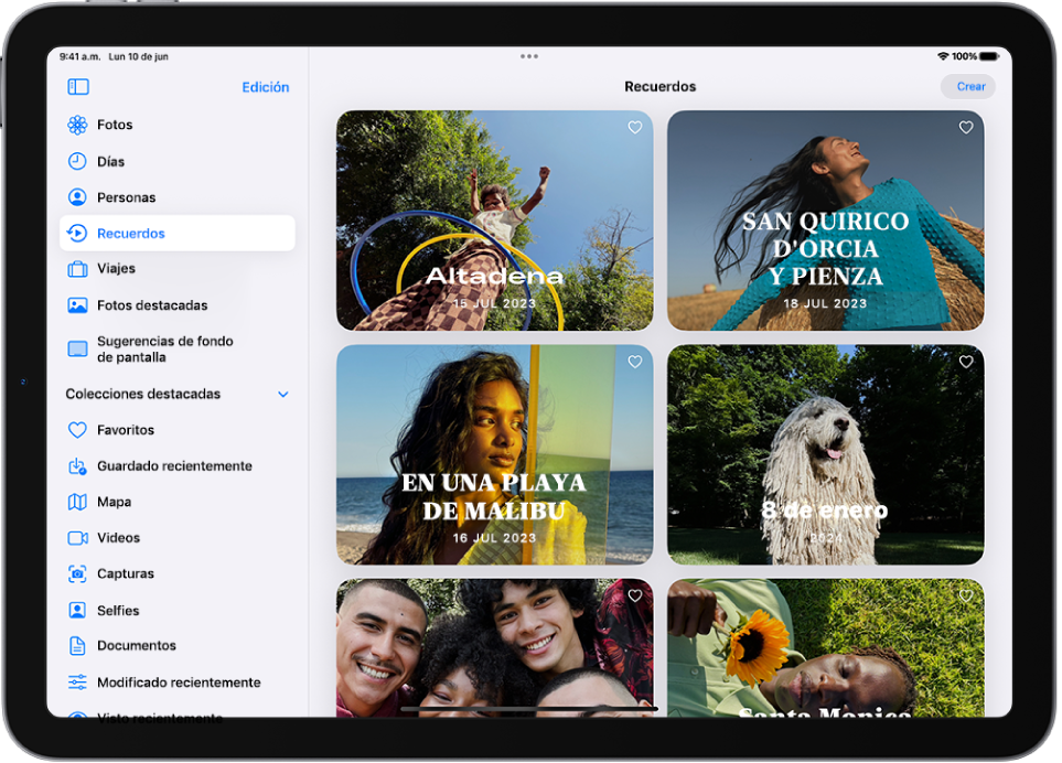 La app Fotos está abierta en la colección Recuerdos. La pestaña Todo está seleccionada, y debajo hay una lista de recuerdos.