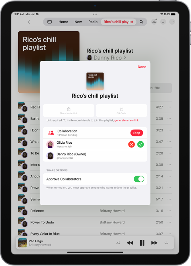 Rakenduse Music kuva Manage Collaboration.