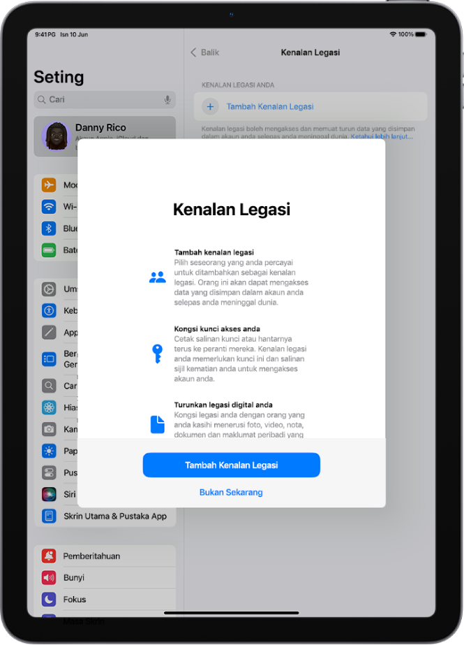 Skrin Kenalan Legasi dengan maklumat tentang ciri tersebut. Butang Tambah Kenalan Legasi berada di bahagian bawah.