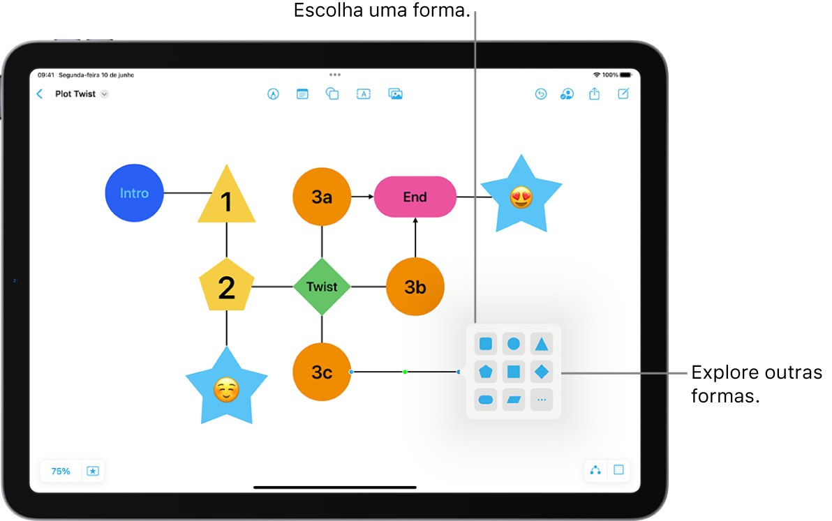 Um diagrama com uma nova forma sendo adicionada.