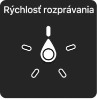 Rotor s ovládacím kotúčom nasmerovaným na nastavenie Rýchlosť rozprávania.