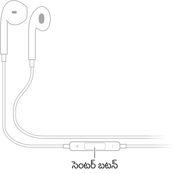 Apple EarPods; కుడి చెవిలో ధరించే ఇయర్ పీస్ వైర్ మీద సెంటర్ బటన్ ఉంటుంది.