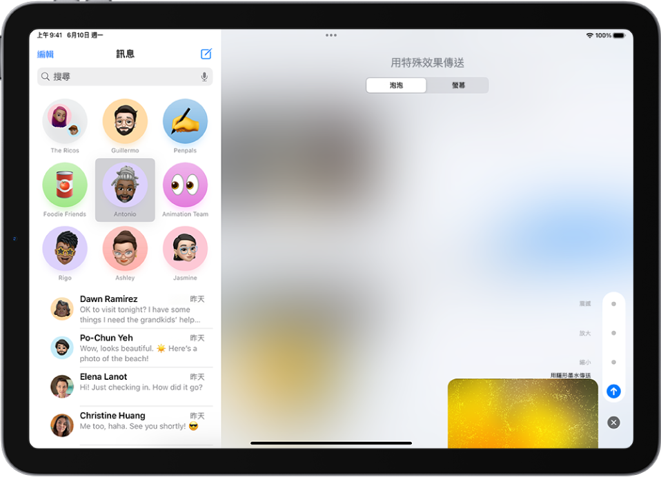 顯示「隱形墨水」特效的訊息預覽。