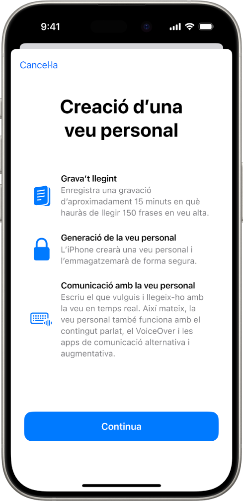 Un iPhone amb informació sobre com crear una veu personal.