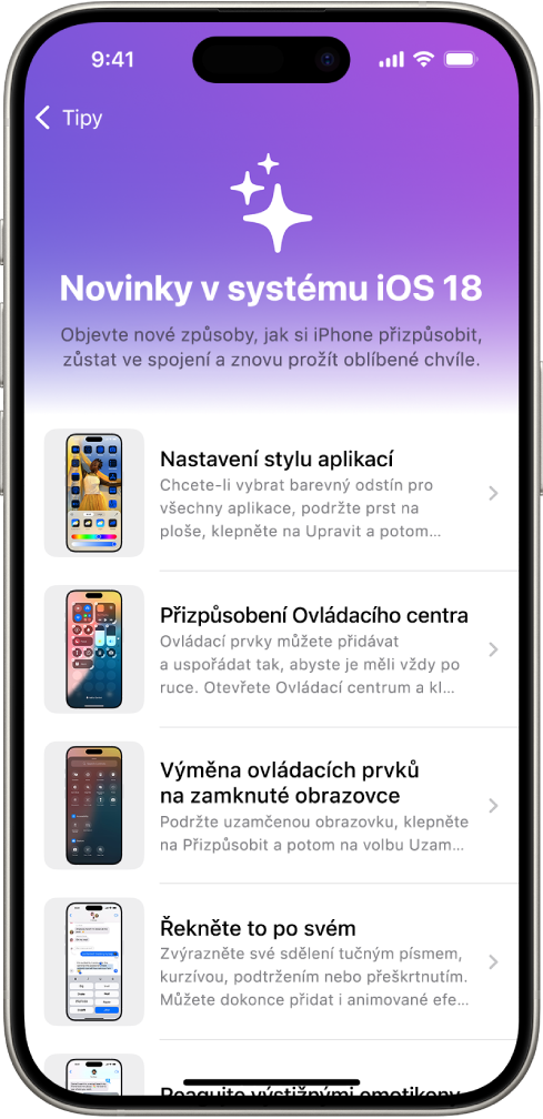 Obrazovka se sbírkou tipů. Šipky ukazují, že klepnutím můžete zobrazit tipy ve sbírce.
