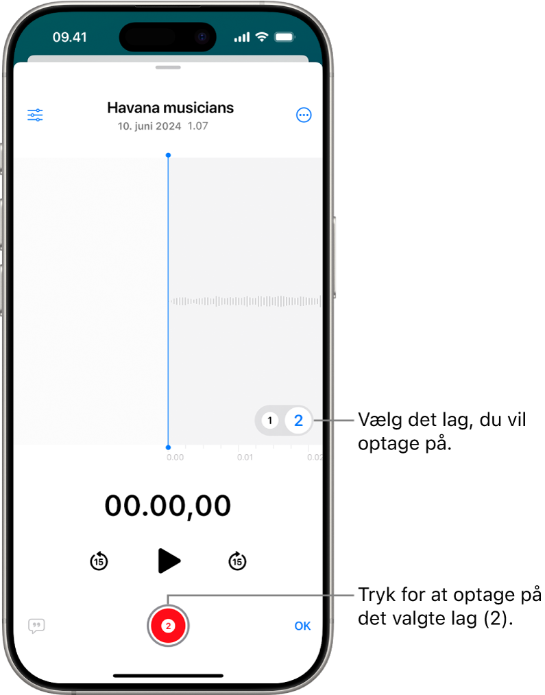 Skærmen til optagelse af et ekstra lag i Memoer.