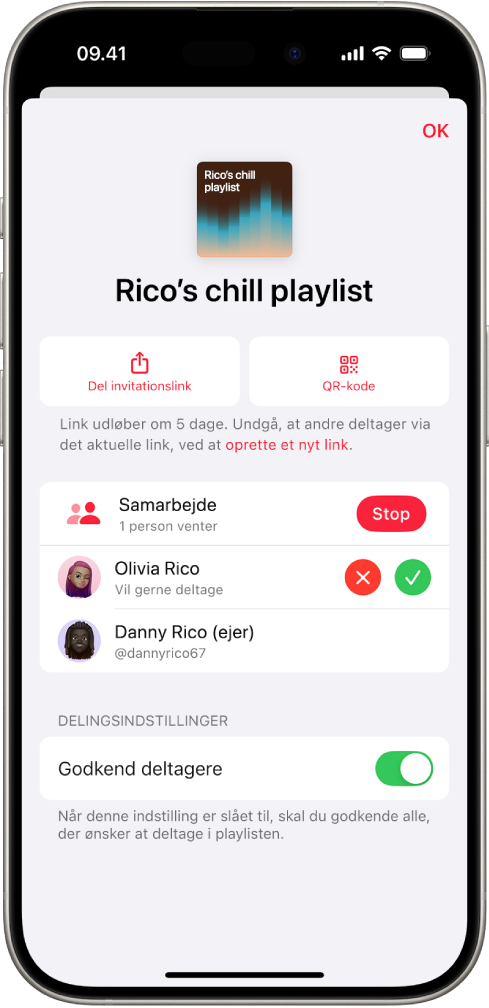Skærmen Administrer samarbejde i appen Musik.