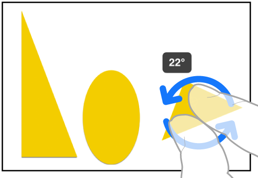 Dos dedos de una mano seleccionan y giran un ítem en Freeform.