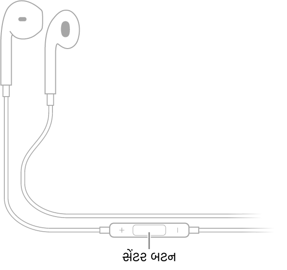 Apple EarPods; મધ્ય બટન જમણા કાન માટેના ઇયરપીસ તરફ જતા કૉર્ડ પર આવેલું છે.