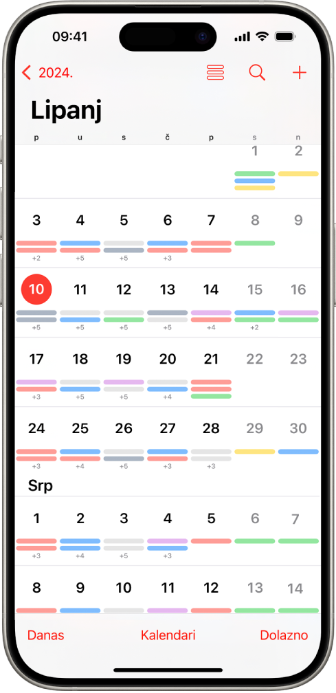 Prikaz mjeseca u aplikaciji Kalendar.
