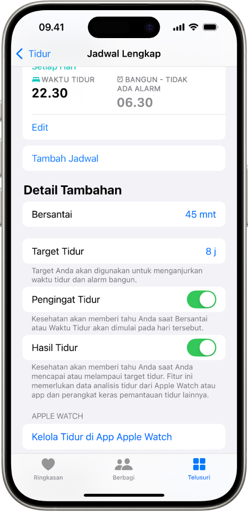 Bagian Detail Tambahan dari layar Jadwal Lengkap.