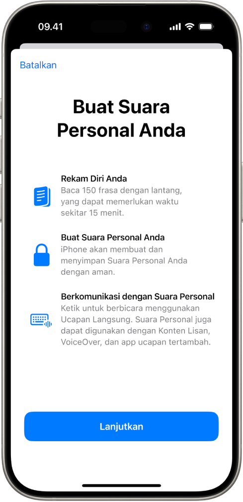 iPhone dengan informasi mengenai cara membuat Suara Personal.