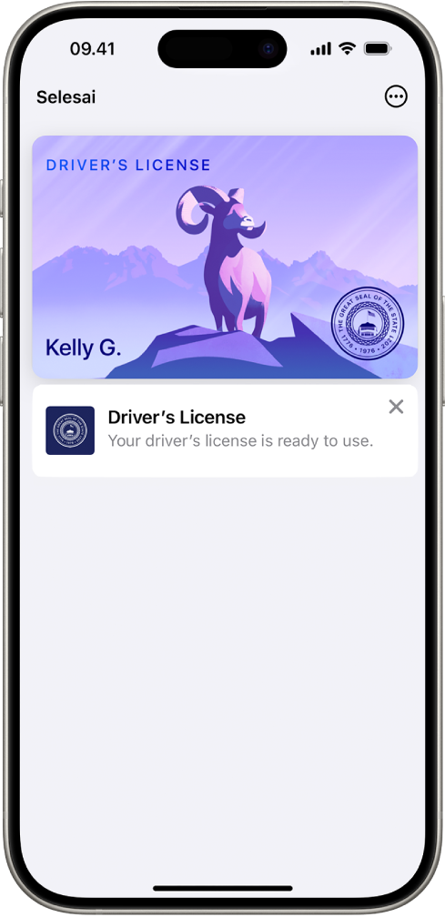 Kartu transit di app Dompet, menunjukkan saldo di akun dan tombol Tambah Uang.