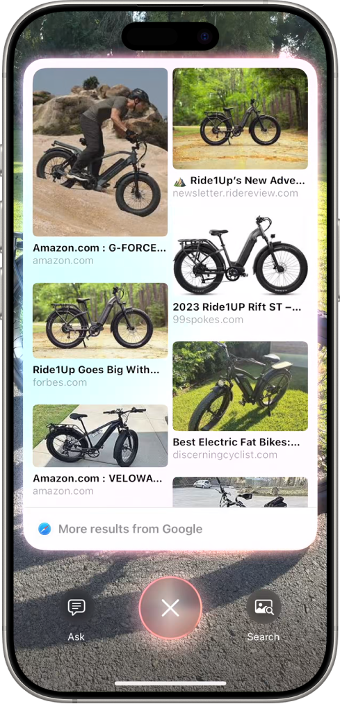 Layar kecerdasan visual yang menampilkan hasil pencarian Google.
