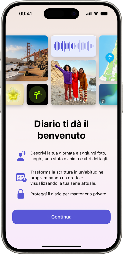 La schermata di benvenuto dell’app Diario.