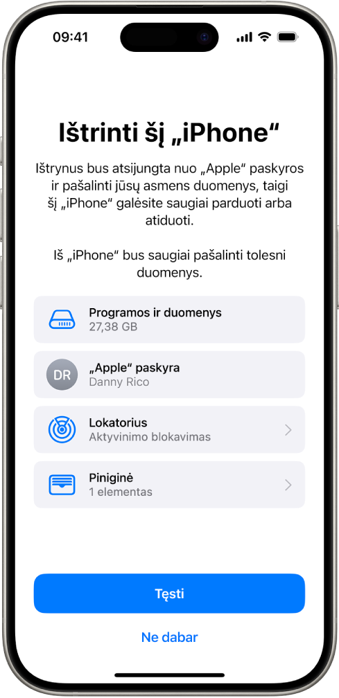„Ištrinti šį „iPhone“ ekranas