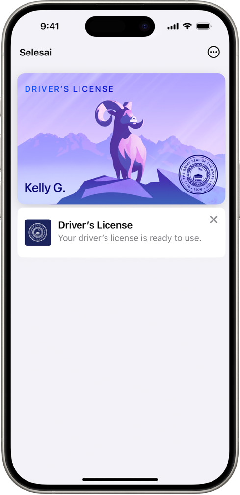 Kad transit dalam app Wallet, yang menunjukkan baki dalam akaun dan butang Tambah Wang.