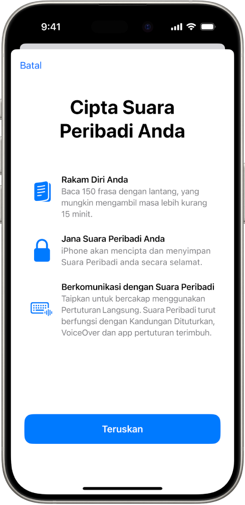 iPhone dengan maklumat tentang cara mencipta Suara Peribadi.