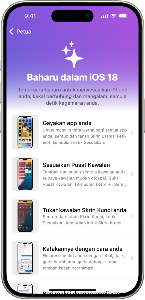 Skrin menunjukkan koleksi petua dengan anak panah yang menandakan anda boleh mengetik koleksi untuk melihat petua dalamnya.