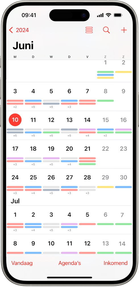 De maandweergave in de Agenda-app.
