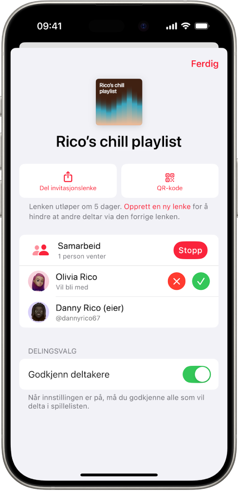 Administrer samarbeid-skjermen i Musikk-appen.
