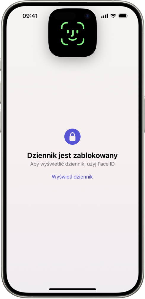 Ekran z informacją, aby użyć Face ID w celu odblokowania dziennika.