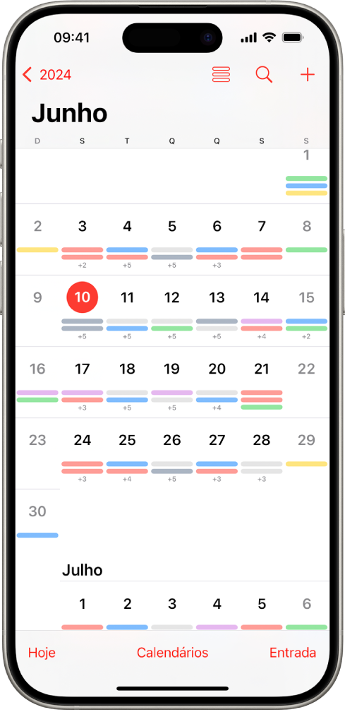 Visualização mensal no app Calendário.