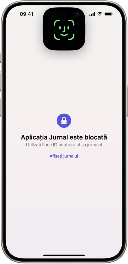 Un ecran care vă solicită să utilizați Face ID pentru a vă debloca jurnalul.