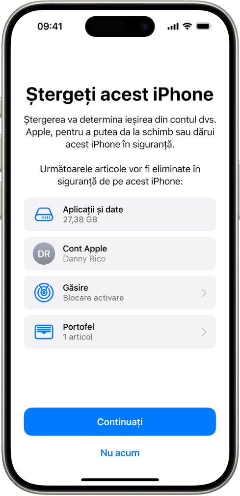 Ecranul Ștergeți acest iPhone.