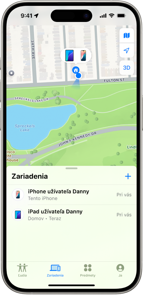 Na obrazovke apky Nájsť sa zobrazujú dve zariadenia doma.