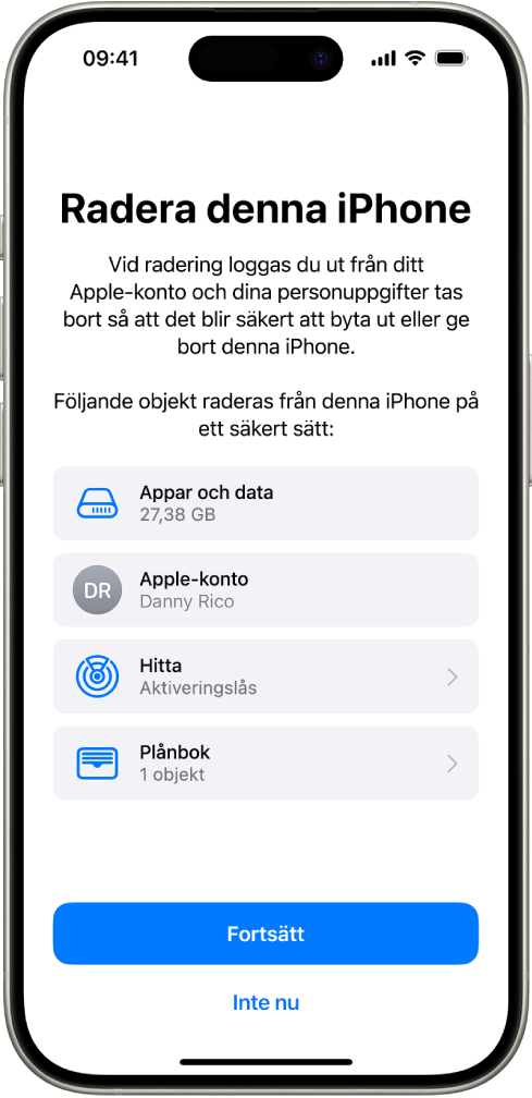 Skärmen Radera denna iPhone.