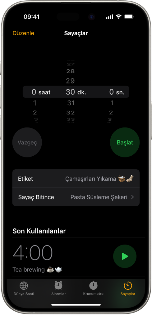 Sayaç ekleme ekranı, sayaç ayarlama ayarları ve son yaratılan bir sayacı başlatma düğmesi ile.