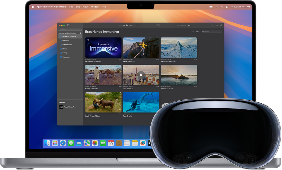 A Mac with Apple Immersive Video Utility open, next to Apple Vision Pro.