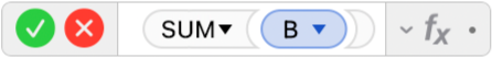 محرر الصيغ يعرض الصيغة =SUM‏(B)‎.