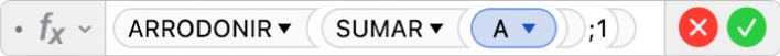 L'editor de fórmules mostra la fórmula =ARRODONIR(SUMAR(A);1).