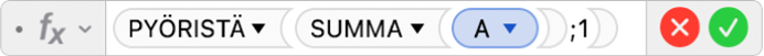 Kaavan muokkaajassa näkyy kaava =PYÖRISTÄ(SUMMA(A);1).