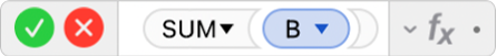 עורך הנוסחאות מציג את הנוסחה ‎=SUM(B)‎.