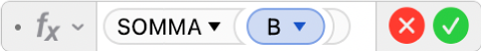 L’Editor di formule che mostra la formula =SOMMA(B).
