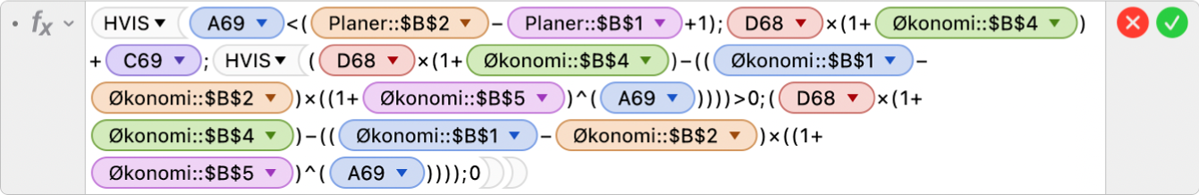 En formelredigering som viser betingelser og jokertegn som < og ^ som brukes ned HVIS-funksjonen.